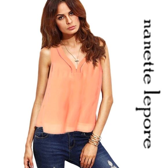 Nanette Lepore Coral V-Neck Tank - Picture 1 of 7